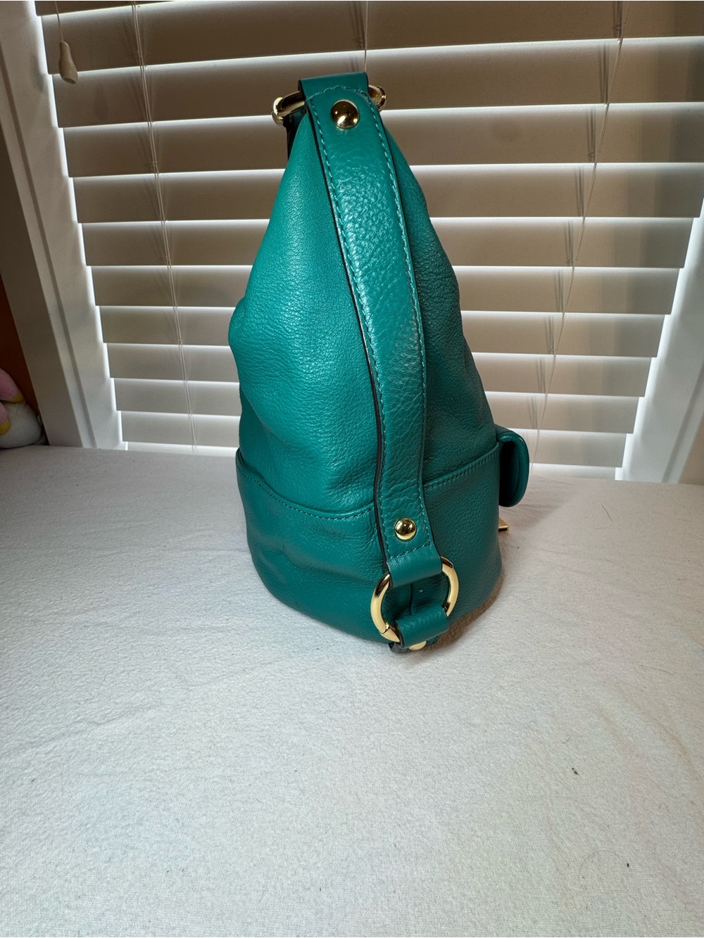 Michael Kors Teal Shoulder Hobo with Gold MK Emblem - Picture 10 of 11